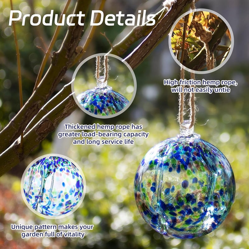 VOREEN 6" Hanging Glass Garden Gazing Ball Hand Blown Glass Witch Ball Christmas Ornament Friendship Balls for Outdoor Garden Patio Window Home Décor Gift for Mom Wife Friend, Green Blue - Image 3